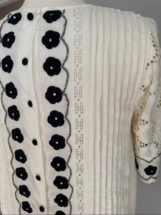 Floreat Anthropologie Tunic Blouse Top - Ivory/Black Floral Lace, Size 12 - Picture 10 of 11